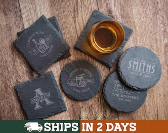 Custom Slate Coaster Set, Stone Coasters, Personalized Gift for Him, Housewarming Gifts