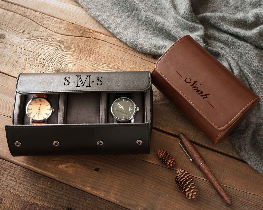 Personalized Leather Watch Case Custom Engraved Watch Box Travel Watch