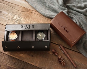 Personalized Leather Watch Case | Custom Engraved Watch Box | Travel Watch Roll for Him | Groomsmen Gifts | Husband Gift | FathersGifts