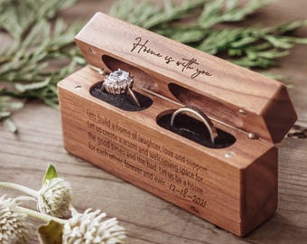 2 Slot Engagement Ring Box, Wedding Ring Bearer, Wooden Proposal Ring Holder, Anniversary Gift