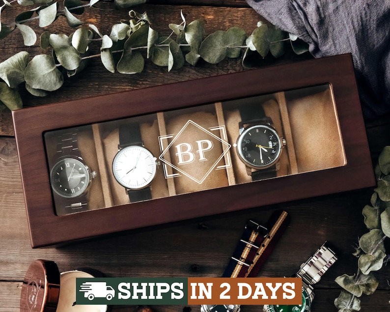 Custom Engraved Watch Box, Gift for Him, Personalized Watch Storage Case [WBX-0102] image 1