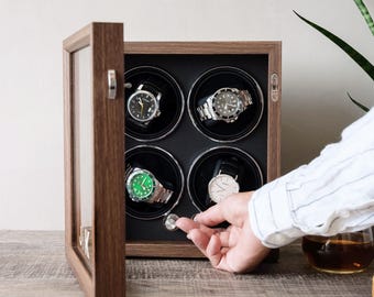 Custom Engraved Wooden Watch Box, Automatic Watch Winder 2 Slots 4 Slots Watch Storage,  Gifts for Dad Him, Graduation Gifts for Son