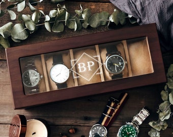 Op maat gegraveerde horlogedoos | Cadeau voor papa | Verjaardagscadeau voor mannen | Gepersonaliseerde horloge-opbergdoos| Vaderdagcadeau | Jubileumcadeau