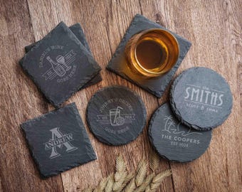 Custom Slate Coaster Set, Stone Coasters, Personalized Gift for Him, Housewarming Gifts