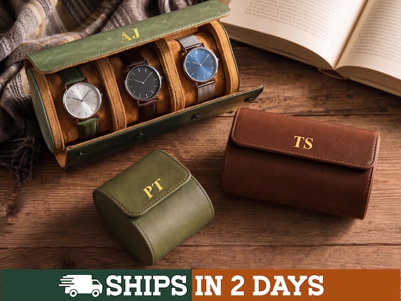 Personalized Leather Watch Roll, Embossed Travel Watch Case, 1 2 3 Slots, Christmas, Anniversary Gifts for Him, Husband, Dad