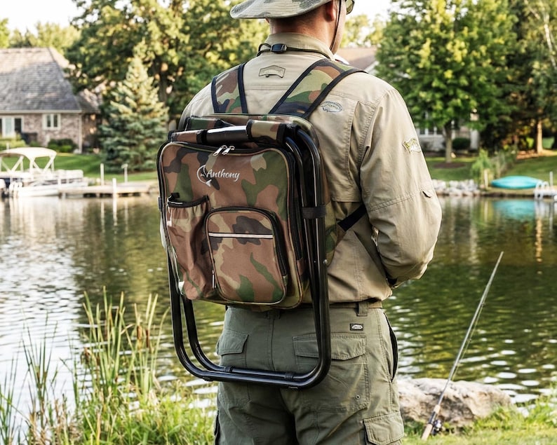 Personalized Cooler Chair Embroidery Backpack, Custom Outdoor Lover Gift, Fishing Gifts for Men image 7