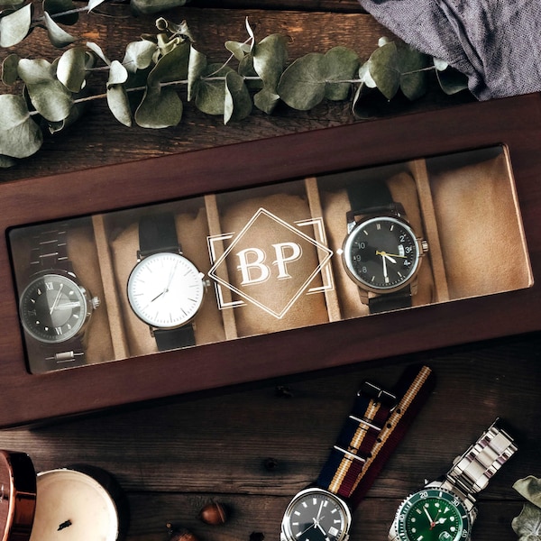 Custom Engraved Watch Box, Gift for Him, Personalized Watch Storage Case [WBX-0102]