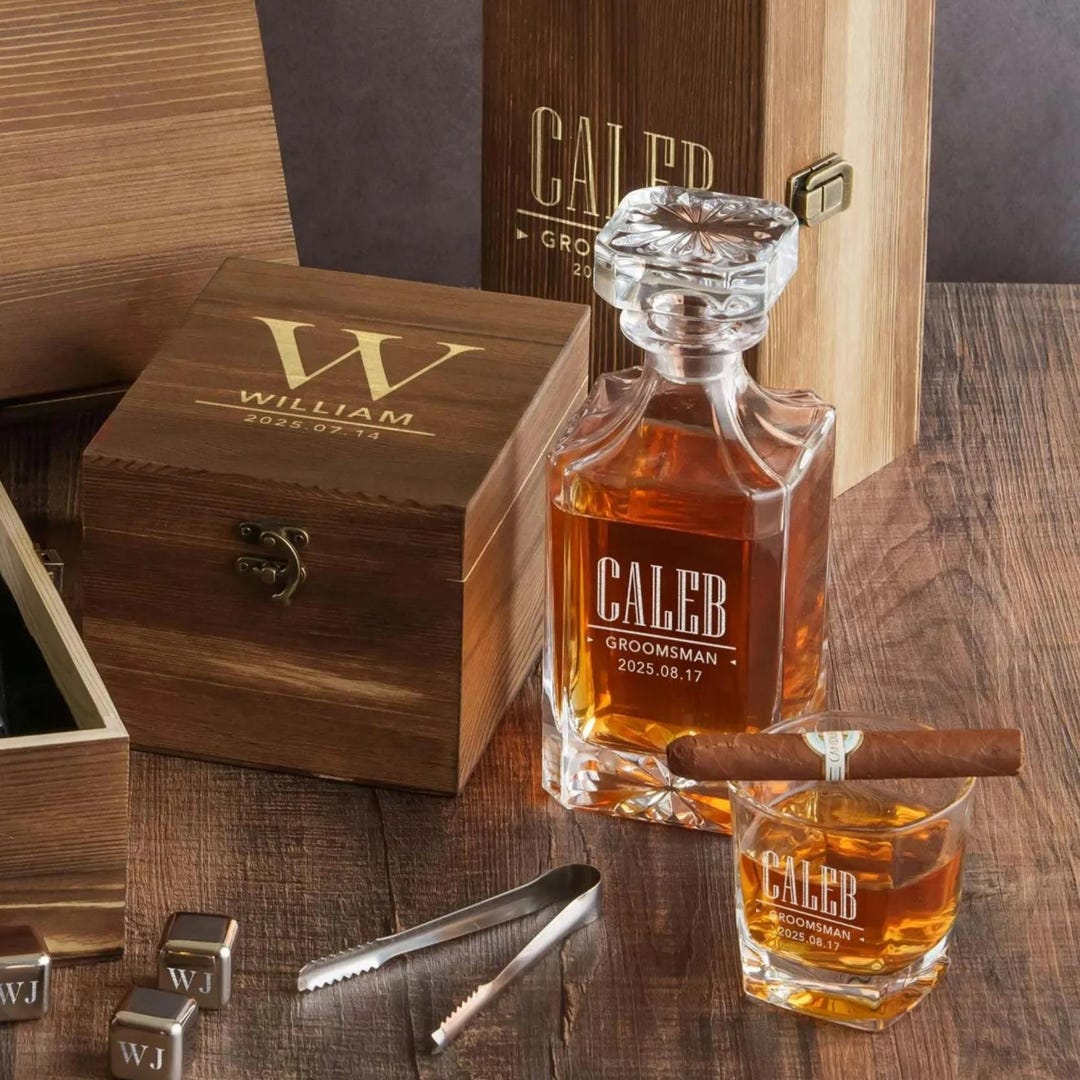 Personalized Whiskey/bourbon/liquor Decanter Set With Glasses and Box ...