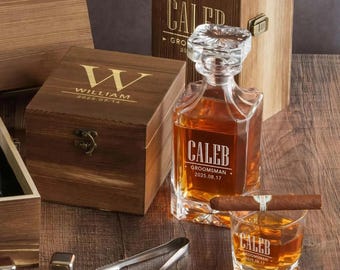 Personalized Whiskey/Bourbon/Liquor Decanter Set with Glasses and Box, Gift for Him: Retirement, Wedding, Fathers Day