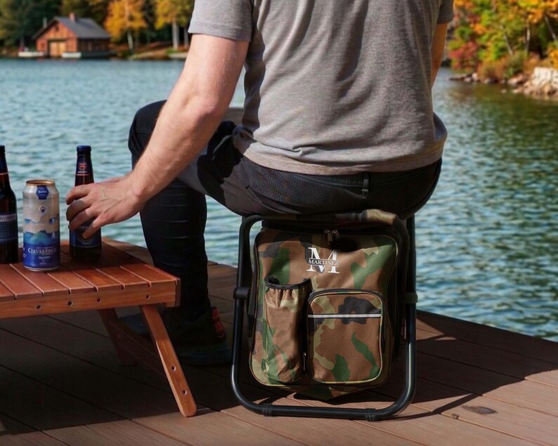 Personalized Cooler Chair Embroidery Backpack, Custom Outdoor Lover Gift, Fishing Gifts for Men image 5