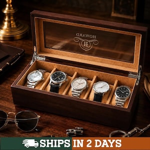 Caja para reloj grabada a medida, regalo para él, estuche personalizado para guardar relojes [WBX-0102][W]