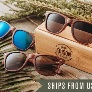 Personalisierte Sonnenbrille, Groomsmen Geschenke, Geschenk für Ihn, Sonnenbrillenbox mit Gravur Bild 1