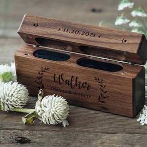 Engagement Wood Ring Box Wooden Double Slot Ring Bearer Custom Wedding Ring Box Proposal Engraved Ring Holder Couple Valentines Gift image 6