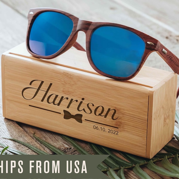 Personalized Wooden Sunglasses | Groomsmen Gifts  | Engraved Sunglasses for Men | Bachelor Party Wedding Party Husband Fathers Day Gift