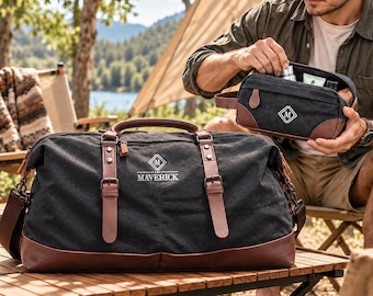 Weekend Travel Duffel Bag Set: Custom Embroidered Canvas Overnight Holdall with Toiletry Pouch [N]