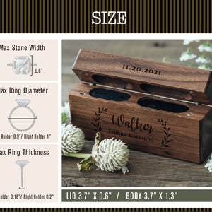 Engagement Wood Ring Box Wooden Double Slot Ring Bearer Custom Wedding Ring Box Proposal Engraved Ring Holder Couple Valentines Gift image 3