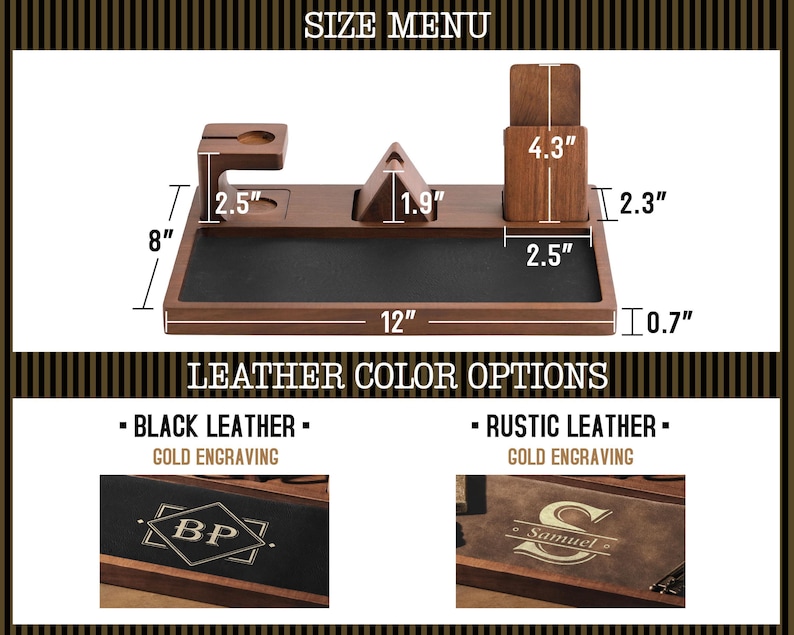 Engraved Groomsmen Valet Tray, Personalized Acacia Wooden Desk Catchall Organizer image 3