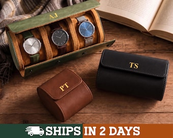 Personalized Leather Watch Roll, Embossed Travel Watch Case, 1 2 3 Slots, Christmas, Anniversary Gifts for Him, Husband, Dad