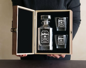 Valentines Day Gifts, Engraved Whiskey Decanter Set with Wooden Box, Bourbon Whisky Gift