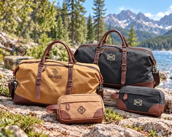 Personalized Gift for Him: Monogrammed Canvas Duffle and Shaving Kit Set for Men [N]