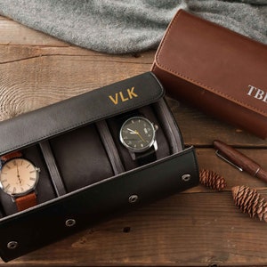 Personalized Leather Watch Case Custom Travel Watch Box Leather Watch Roll Fathers Day Gifts for Men Groomsmen Gifts Gift for Dad image 6