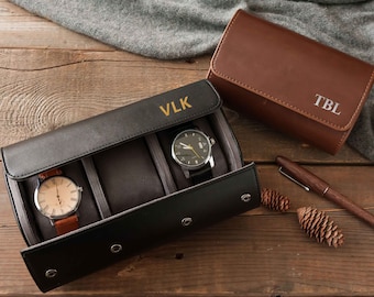 Custom Leather Travel Watch Case | Watch Roll Personalized | Fathers Day Gifts for Dad | Watch Box For Dad | Anniversary Gifts for Men