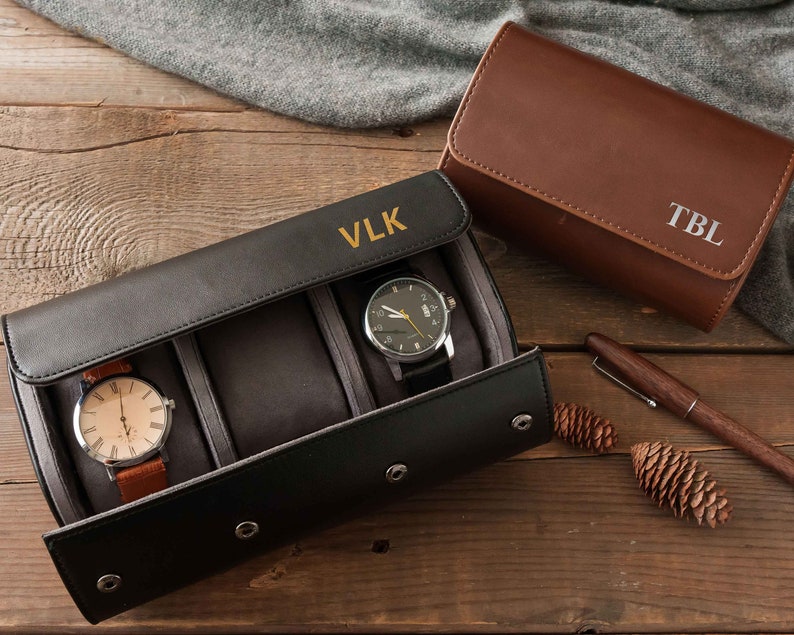 Personalisierte Leder Uhrenetui Benutzerdefinierte Reise-Uhrenbox Leder Uhrenrolle Herrentagsgeschenke Trauzeugen Geschenke Geschenk für Papa Bild 6
