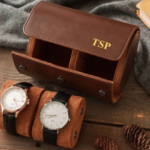 Personalized Leather Watch Case Custom Travel Watch Box Leather Watch Roll Fathers Day Gifts for Men Groomsmen Gifts Gift for Dad image 7