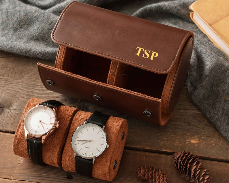 Personalized Leather Watch Case Custom Travel Watch Box Leather Watch Roll Fathers Day Gifts for Men Groomsmen Gifts Gift for Dad image 7