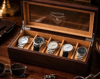 Custom Engraved Watch Box, Gift for Him, Personalized Watch Storage Case [WBX-0102] [W]
