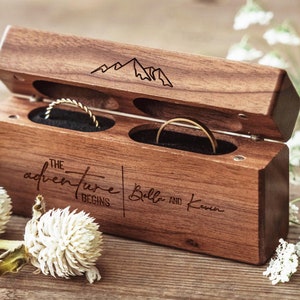 Engagement Wood Ring Box | Wooden Double Slot Ring Bearer | Custom Wedding Ring Box | Proposal Engraved Ring Holder | Couple Valentines Gift