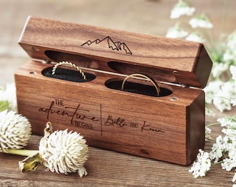 Engagement Wood Ring Box | Wooden Double Slot Ring Bearer | Custom Wedding Ring Box | Proposal Engraved Ring Holder | Couple Valentines Gift