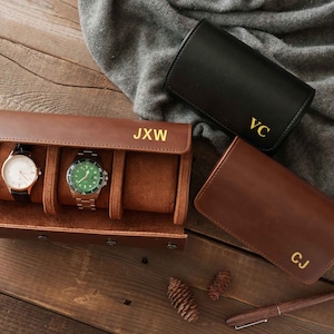 Personalized Leather Watch Case Custom Travel Watch Box Leather Watch Roll Fathers Day Gifts for Men Groomsmen Gifts Gift for Dad image 5