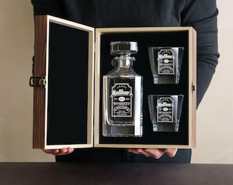 Valentines Day Gifts, Engraved Whiskey Decanter Set with Wooden Box, Bourbon Whisky Gift