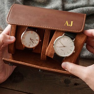 Personalized Leather Watch Case Custom Travel Watch Box Leather Watch Roll Fathers Day Gifts for Men Groomsmen Gifts Gift for Dad image 9