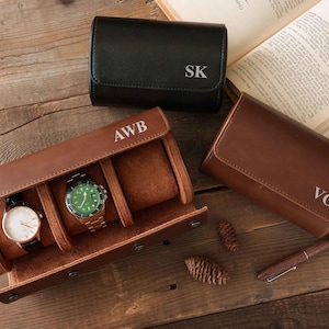 Gepersonaliseerd cadeau voor papa, gepersonaliseerde leren horlogekast, aangepaste horlogedoos, leren horlogerol, vaderdagcadeaus voor mannen, cadeaus bruidsjonkers<2D>