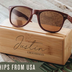 Groomsman Sunglasses Personalized Groomsmen Gifts for Fathers | Engraved Sunglass Box Custom Wooden Sunglasses | Groomsmen Proposal Gifts