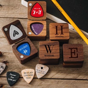 Personalized Felt Guitar Picks with Wood Case, Christmas Gift for Him, Guitarist Gifts for Son, Ukulele pick, Personalized Gift for Him&lt;W&gt;