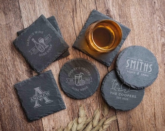 Custom Slate Coaster Set, Stone Coasters, Personalized Gift for Him, Housewarming Gifts