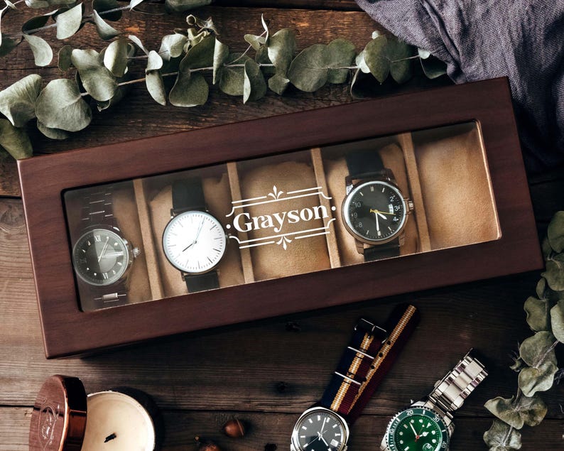 Custom Engraved Watch Box, Gift for Him, Personalized Watch Storage Case [WBX-0102] image 6