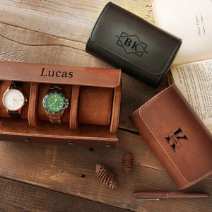 Custom Leather Watch Case Personalized Travel Watch Roll for Husband Engraved Watch Box Fathers Day Gifts Anniversary Gifts for Him image 4