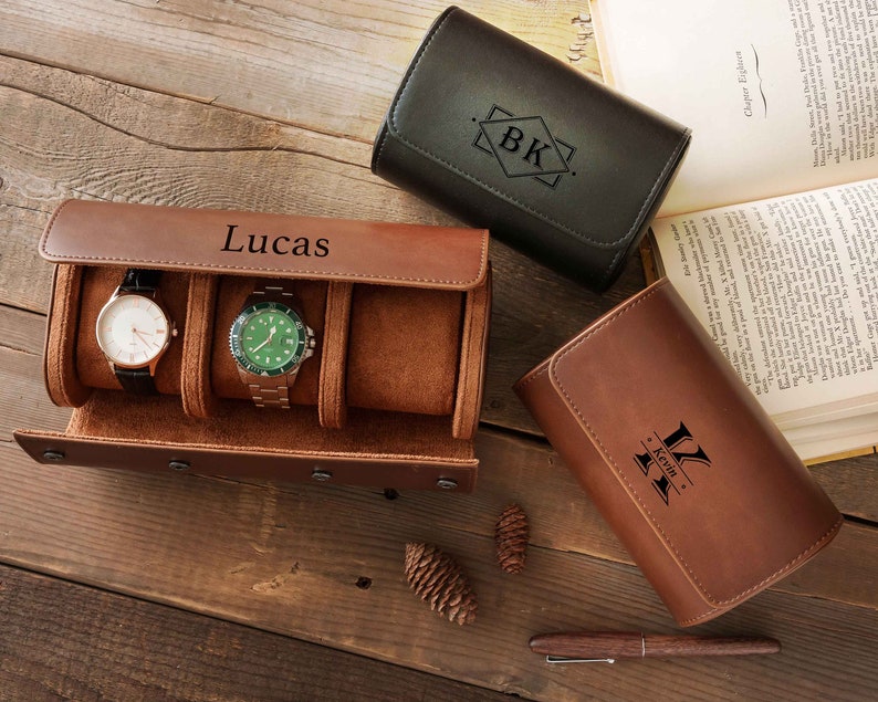 Custom Leather Watch Case Personalized Travel Watch Roll for Husband Engraved Watch Box Fathers Day Gifts Anniversary Gifts for Him image 4