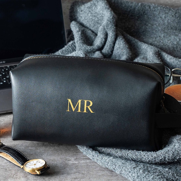 Custom Vegan Leather Toiletry Bag | Groomsmen Gift Proposal | Personalized Dopp Kit | Travel Gift for Him | Husband Fathers Day Gift for Him