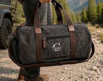 Personalized Monogram Men Duffle Bag: Small Canvas Overnight Travel Bag [N]