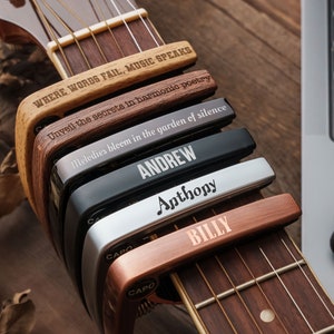 Custom Guitar Capo Personalized Guitarist Gift Ideas Wood Engraved Guitar Capo Musician Gift Ideas Fathers Day Gift for Musician image 8