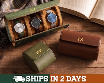 Personalized Leather Watch Roll, Embossed Travel Watch Case, 1 2 & 3 Slots, Graduation Gift, Anniversary Gifts for Him, Husband, Dad