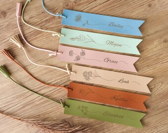 Leather Tassel Bookmark | Personalized Bookmark Birthday Flower A | Booklover Gift | Custom Gift for Bestie | Mom Valentines Gift for Her