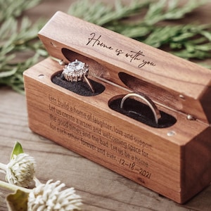 Double Slot Wooden Engraved Ring Box | Custom Wedding Ring Box | Personalized Ring Bearer Box | Engagement Wood Ring Box Men Valentines Gift