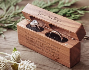 Double Slot Wooden Engraved Ring Box | Custom Wedding Ring Box | Personalized Ring Bearer Box | Engagement Wood Ring Box Men Valentines Gift