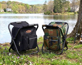 Personalized Cooler Chair Embroidery Backpack, Custom Outdoor Lover Gift, Fishing Gifts for Men